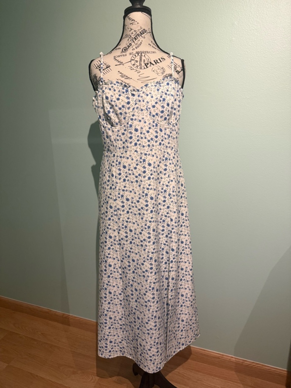 French Connection Floral Spaghetti-Strap Midi Dress in Blue and White